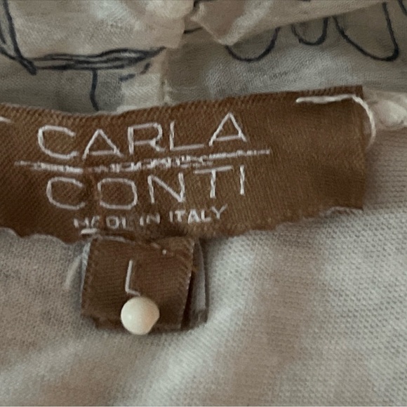 100% silk sleeveless blouse Cream with tan flowers size large - Picture 2 of 4